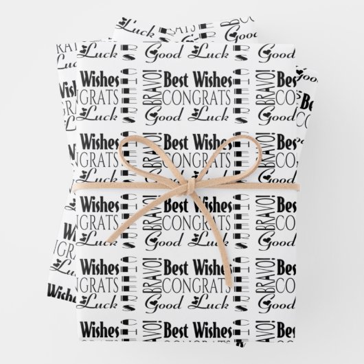 Zwart/Wit Gefeliciteerd Beste wensen Gelegenheid Inpakpapier Vel (In situ)