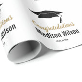 Zwart-wit gefeliciteerde afgestudeerkap cadeaupapier (Rol Hoek)