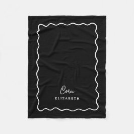 Zwart-wit gegolfde rand met monogram fleece deken