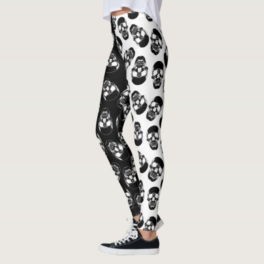 Zwart-wit gegooide schedel Halloween Leggings (Links)