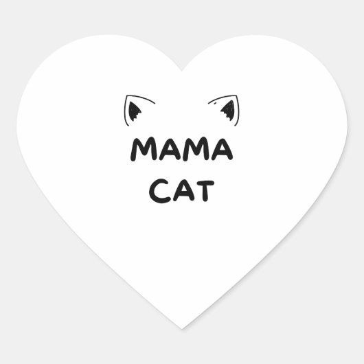 Zwart Wit Geïllustreerd Mam Kat Hart Sticker (Voorkant)