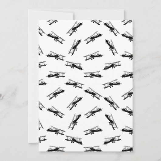 Zwart-wit geïllustreerd vliegtuigpatroon feestdagenkaart (Voorkant)