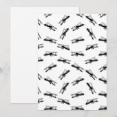 Zwart-wit geïllustreerd vliegtuigpatroon feestdagenkaart (Voorkant / Achterkant)