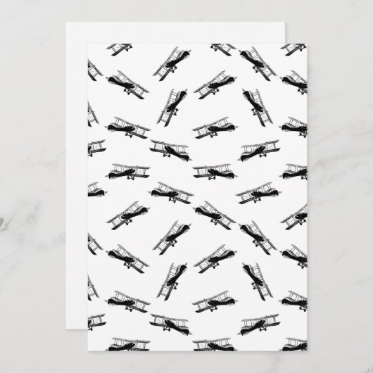 Zwart-wit geïllustreerd vliegtuigpatroon feestdagenkaart (Voorkant / Achterkant)