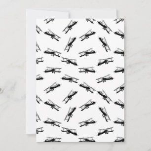 Zwart-wit geïllustreerd  vliegtuigpatroon feestdagenkaart