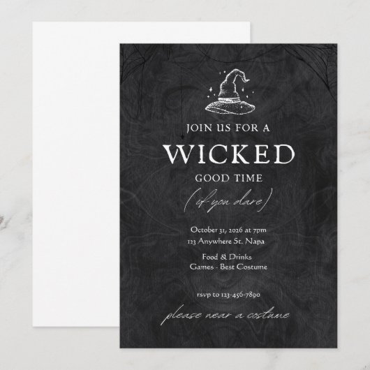 Zwart-wit Geïllustreerde Kostuumfeest Uitnodiging (Voorkant / Achterkant)