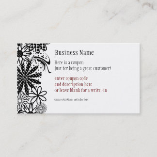 Zwart-wit gekleurd bloemen Coupon Visitekaartje