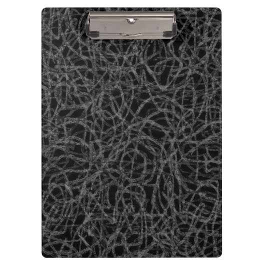 Zwart-wit gekrabbeld lijnpatroon klembord (Voorkant)