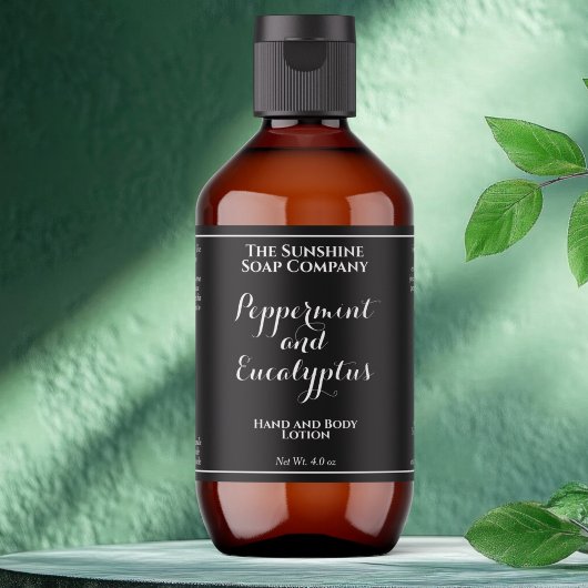 Zwart wit gekruld tekst cosmetica fles label 
