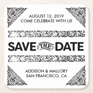 Zwart-wit geliefde Save the Date onderzetters