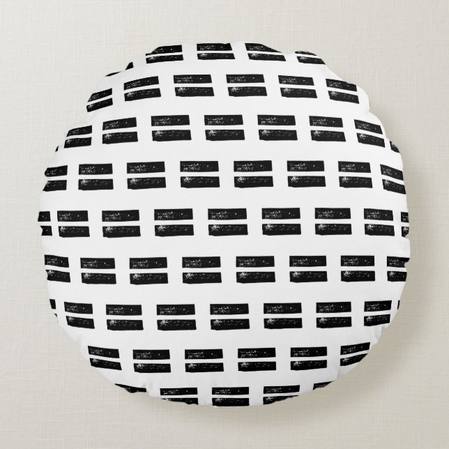 Zwart-wit "Gelijk" Wiskunde Symbool Lino Cut Rond Kussen (Voorkant)