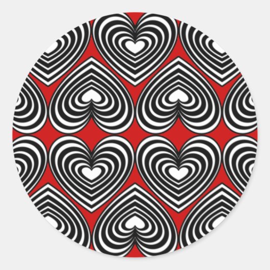 Zwart-wit gelinkt hart ronde sticker (Voorkant)