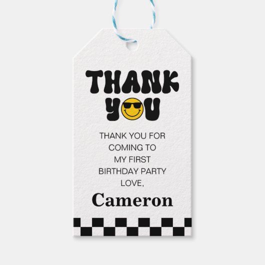 Zwart Wit Gelukkig Dude 1e Verjaardag Dank u Cadeaulabel (Voorkant)