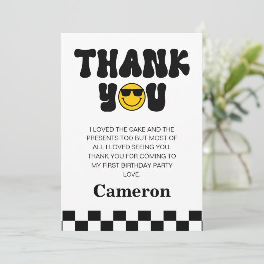 Zwart Wit Gelukkig Dude 1e Verjaardag Dank u kaart (Staand voorkant)