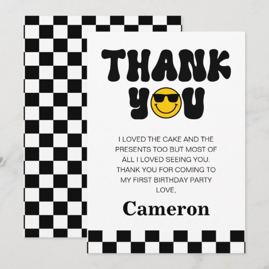 Zwart Wit Gelukkig Dude 1e Verjaardag Dank u kaart (Voorkant / Achterkant)