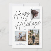 Zwart Wit Gelukkig Kerst Script Foto Feestdagenkaart (Voorkant)