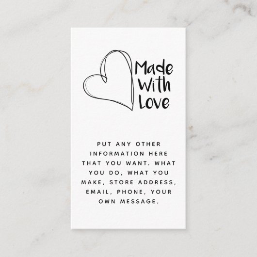 Zwart-Wit. Gemaakt met liefde hart sociale links Informatiekaartje (Voorkant)