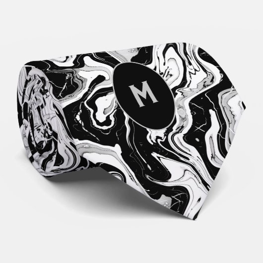 Zwart-wit gemarmerd monogram stropdas (Opgerold)
