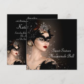 Zwart-wit gemaskerd bal kaart (Voorkant / Achterkant)