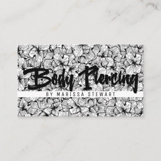 Zwart-wit gematigd getrokken bloemen visitekaartje (Voorkant)