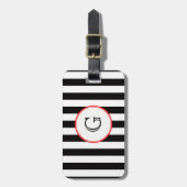 Zwart wit Gemiddeld Stripe Rood Monogram Etiket Bagagelabel (Voorkant verticaal)