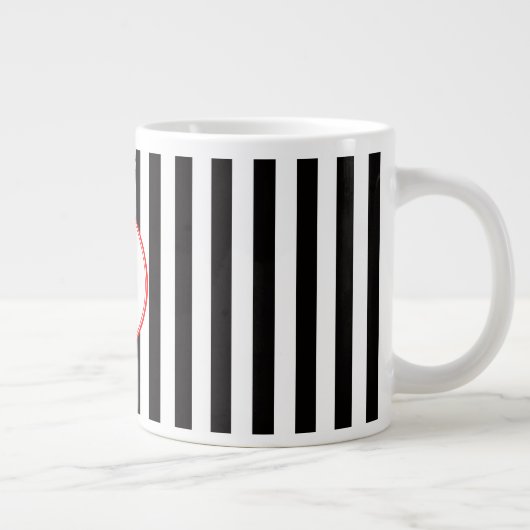 Zwart wit Gemiddeld Stripe Rood Monogram Etiket Grote Koffiekop (Rechts)