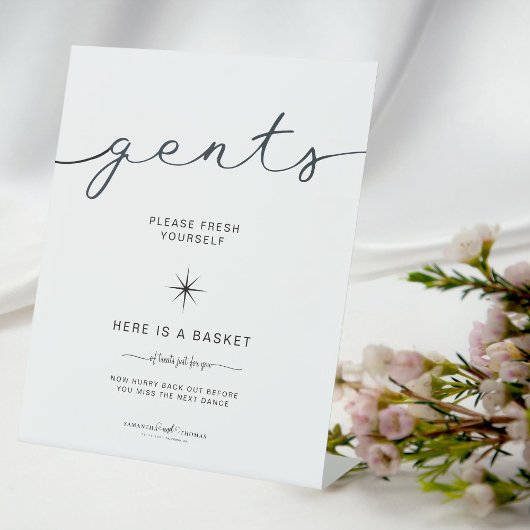 Zwart-wit Gents Badkamermand Trouwen Reclamebord Met Voetstuk