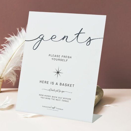 Zwart-wit Gents Badkamermand Trouwen Reclamebord Met Voetstuk