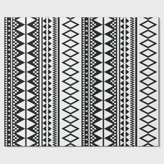 Zwart-wit Geometric Aztec Pattern Cadeaupapier (Vlak)