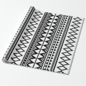 Zwart-wit Geometric Aztec Pattern Cadeaupapier (Uitgerold)