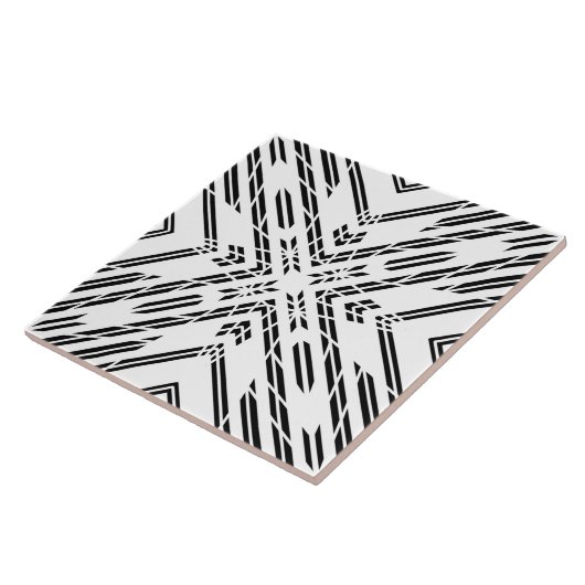 Zwart-wit Geometric Chevron Tegeltje (Zijkant)