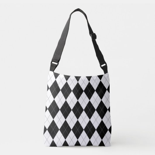 Zwart Wit Geometrisch Argyle Patroon Crossbody Tas (Voorkant)