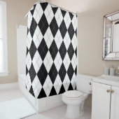 Zwart Wit Geometrisch Argyle Patroon Douchegordijn (In situ)