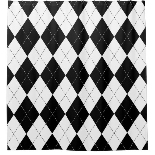 Zwart Wit Geometrisch Argyle Patroon Douchegordijn (Voorkant)