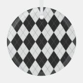 Zwart Wit Geometrisch Argyle Patroon Glas Ornament (Voorkant)