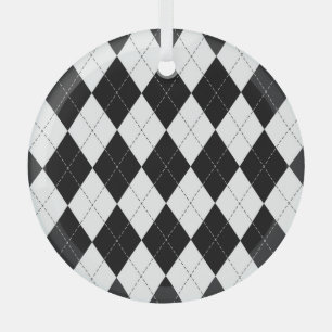 Zwart Wit Geometrisch Argyle Patroon Glas Ornament