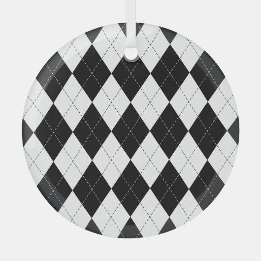 Zwart Wit Geometrisch Argyle Patroon Glas Ornament (Voorkant)