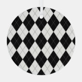 Zwart Wit Geometrisch Argyle Patroon Glas Ornament (Achterkant)