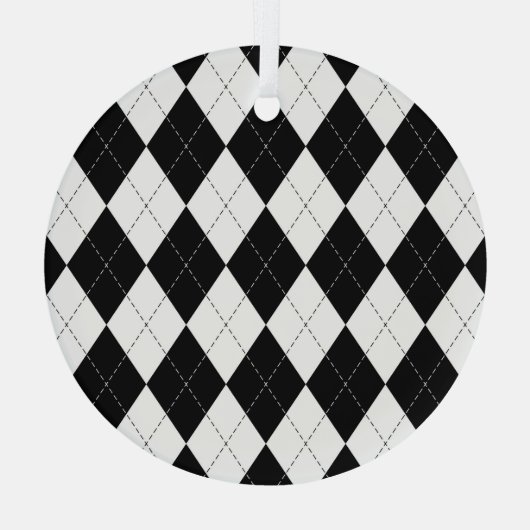 Zwart Wit Geometrisch Argyle Patroon Glas Ornament (Achterkant)