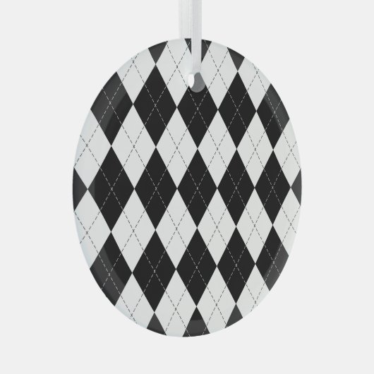 Zwart Wit Geometrisch Argyle Patroon Glas Ornament (Voorkant Rechts)