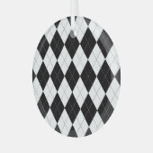 Zwart Wit Geometrisch Argyle Patroon Glas Ornament (Voorkant links)