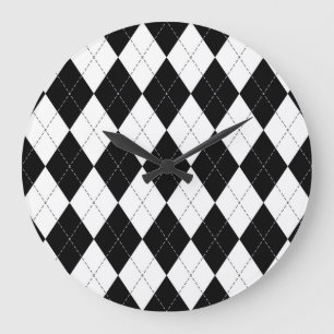 Zwart Wit Geometrisch Argyle Patroon Grote Klok