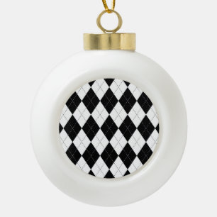 Zwart Wit Geometrisch Argyle Patroon Keramische Bal Ornament