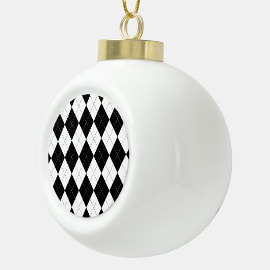 Zwart Wit Geometrisch Argyle Patroon Keramische Bal Ornament (Rechts)