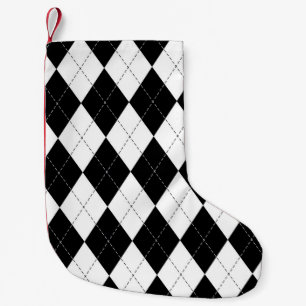Zwart Wit Geometrisch Argyle Patroon Kleine Kerstsok
