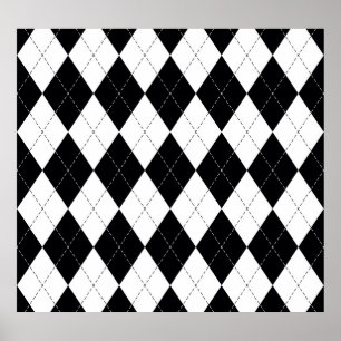 Zwart Wit Geometrisch Argyle Patroon Poster