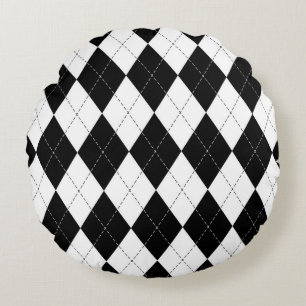 Zwart Wit Geometrisch Argyle Patroon Rond Kussen