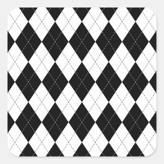 Zwart Wit Geometrisch Argyle Patroon Vierkante Sticker (Voorkant)