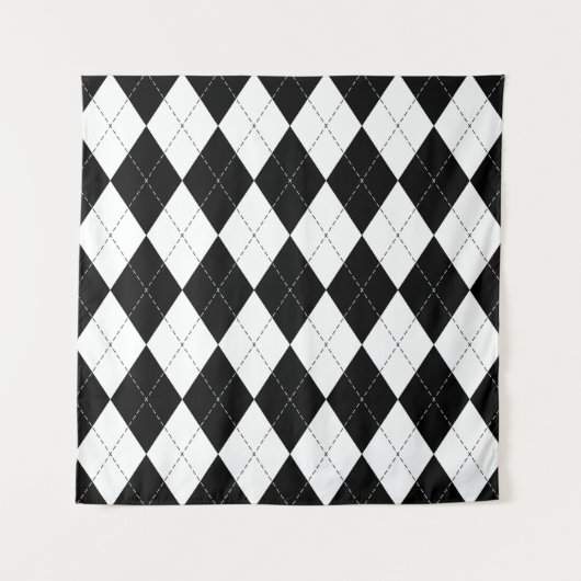 Zwart Wit Geometrisch Argyle Patroon Wandkleed (Voorkant)