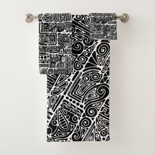 Zwart-wit geometrisch art 2 bad handdoek (Insitu)
